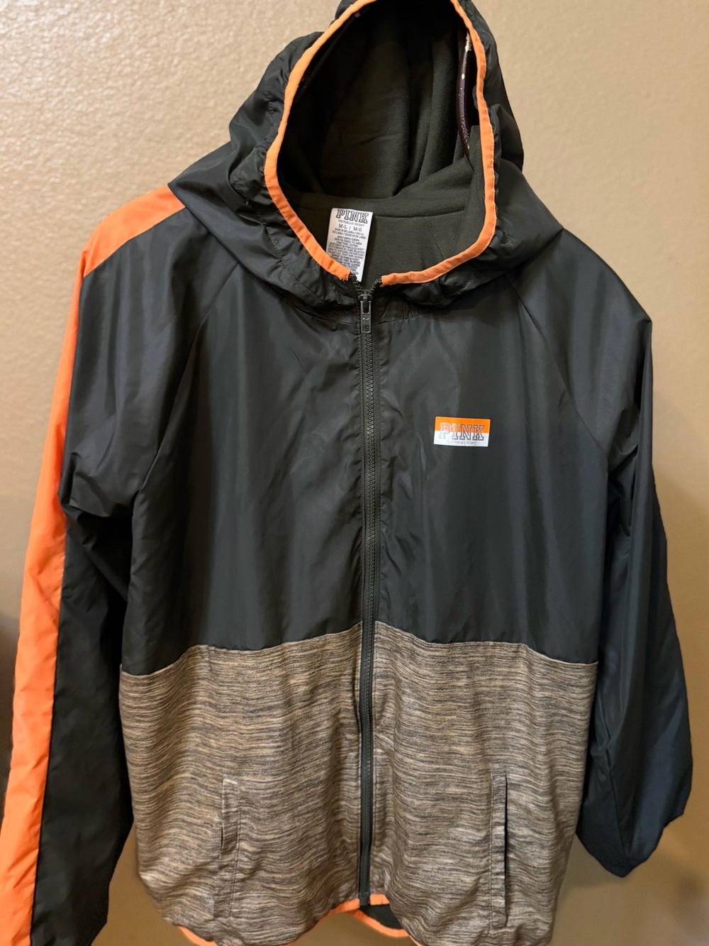 PINK Victoria's Secret Black Jacket with Orange and White Logo Size M/L
